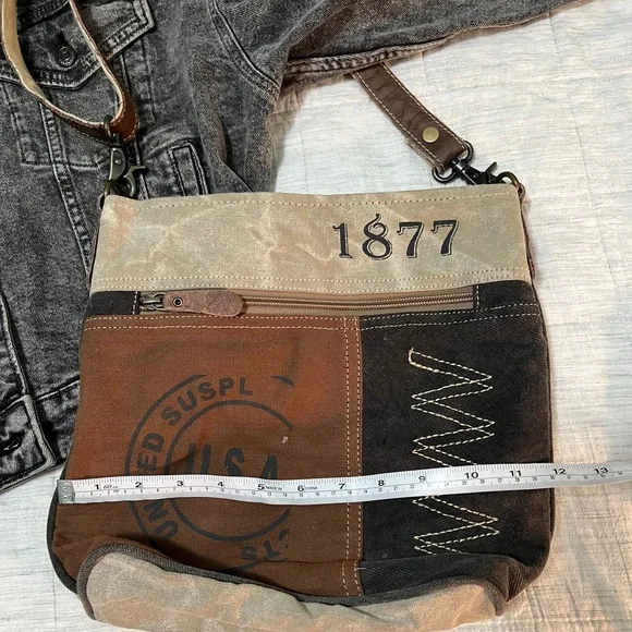 Canvas Shoulder Bag - Brown and Black by Myra Bag - Picture 6 of 11